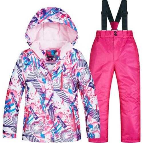 Children winter clothes set windproof jackets+pant kids winter snow suits girls outdoor warm ski suit snowboarding teeb