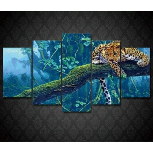 Home Decor Canvas Print 5 Pcs HD Jungle Leopard Painting Animals Wall Art Modern Pictures Living Room Modular No Frame