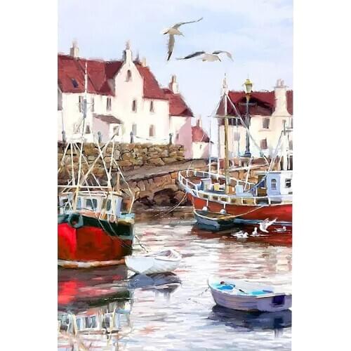 Harbor Fishing Boat Scenery Diamond Painting Round Full Drill Scenic Nouveaute DIY Mosaic Embroidery 5D Cross Stitch Home Decor