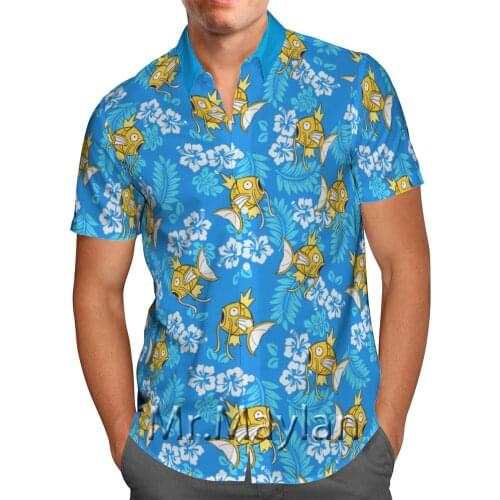 Blue Weeds N Fish 3D Printed Summer Hawaii Beach Shirt Short-Sleeve Shirt Personality Streetwear Oversized 5XL Camisas Masculina