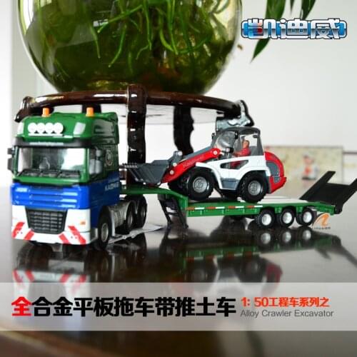 1:50 high simulation alloy engineering truck series flatbed trailer with bulldozer car for children gifts