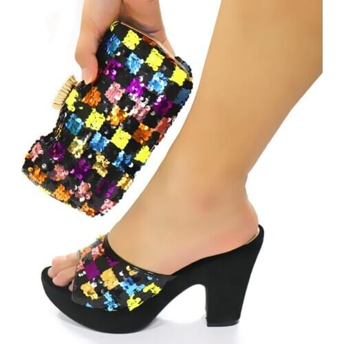 Retro Italian Lady Shoes and Bag to Match in Black Color Nigerian Women Shoes Matching Bag Comfortable Heels Sandals for Party