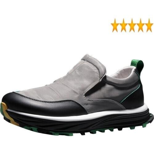 Genuine Mens Footwear Leather Patchwork Loafers Men Casual Sneakers Platform Slip-Ons Work Autumn Breathable Active Shoes