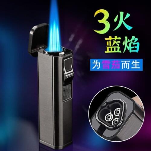 Jet Three Nozzle Torch Lighter Flame Turbine Visible Aerated Gasoline Lighter Windproof Cigar Smoking Accessories Gifts for Men