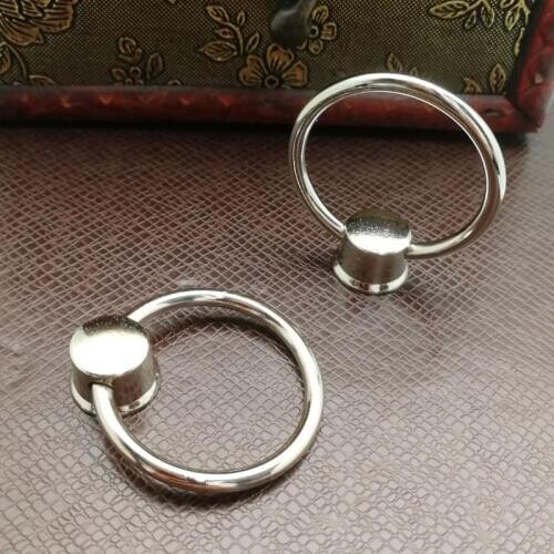 2Pc Vintage Round Ring Furniture Door Pull Handle Alloy Cabinet Dresser Drawer Knobs Chrome Color For Antique Jewelry Box