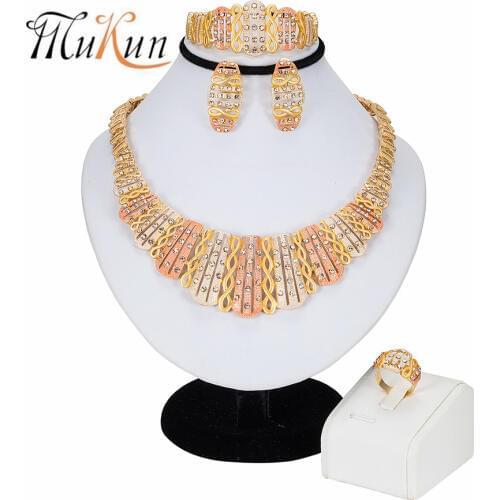 MUKUN 2019 Dubai Jewelry Sets Vintage Style Big Bracelet Wedding Party Gift Earrings Ring Classic Necklace for Women Jewelry Set