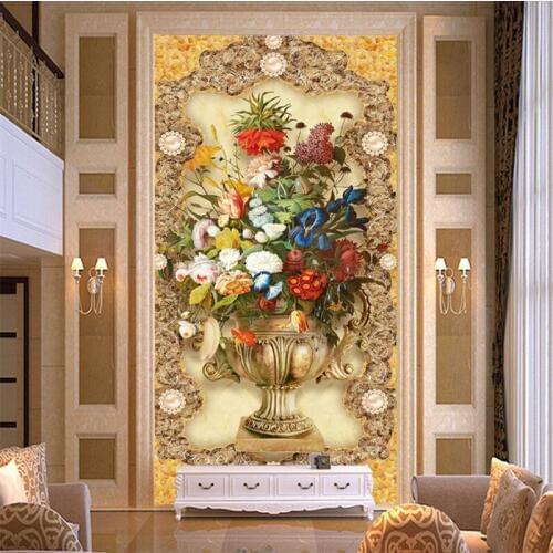 Wellyu Custom mural 3d photo wallpaper European pattern oil painting flower marble entrance wallpaper обои decorative painting