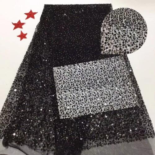 Latest Black African Lace Fabric 2020 High Quality Lace French Milk Silk Lace Fabric With Sequins nigeria party dress A9101