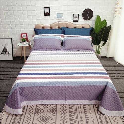 2019 new products Quilting in cotton printing Bedspread Fitted Sheet Pillowcases 2/3pcs stripe Luxury Bedding