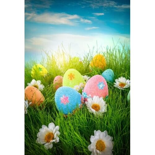 VinylBDS Easter Photo Backdrop Colorful Eggs Spring Backdrops Photography Blue Sky Photography Studio Props Children Backdrops
