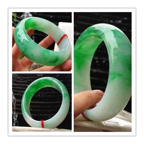 Authentic thick loaded wide version of jade bracelet natural Burmese jade A goods Zhengyang green floating jade bracelet white g