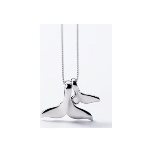 Authentic 100% REAL. 925 Sterling Silver Fine Jewelry Smooth Fishtail mermaid pendant Necklace C-D4466
