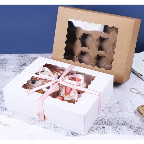 6/12 Cavities Portable Cardboard Cupcake Boxes And Packaging Cup Cake Box With Window Dessert Container Muffin Box With Insert
