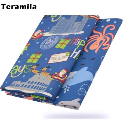 Teramila Marine Organisms Blue Printed Christmas 100% Cotton Fabrics by the meter for Sewing Quilt Screen Needlework Patchwork