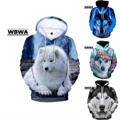 Personality oversized Samoyed Wolf hoodie Boy and girl 3D printed sweatshirt Harajuku autumn and winter hoodie