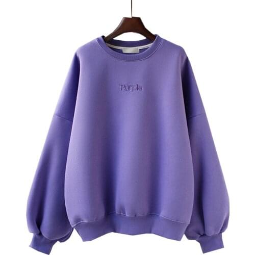 Simple Style Hoodies Sweatshirt Women Plush Thicken Autumn Winter 2021 New Korean Fashion Embroidered Letter Loose Jacket O Neck