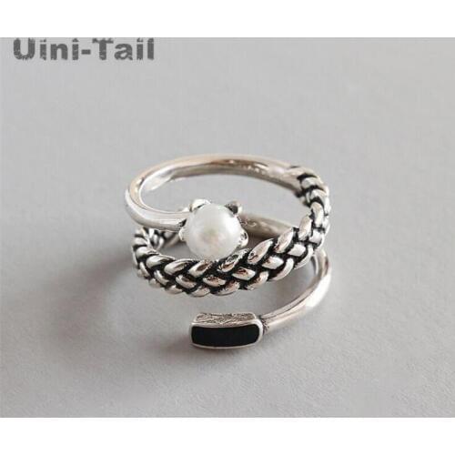 Uini-Tail 2018 hot new 925 sterling silver European and American ring three-layer pearl ring retro fashion trend jewelry GN819
