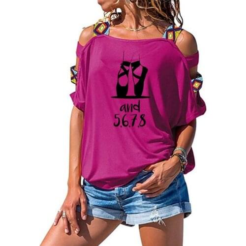 And 5 6 7 8 Dance Teacher Letters Harajuku T Shirt Funny Teeshirt Women Clothing Casual Sexy Hollow Out Shoulder Tee
