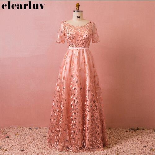 Evening Dress 2019 Plus Size Sequined Embroidery Formal Gowns Elegant Pink Women Party Dresses T435 Floor Length Robe De Soiree