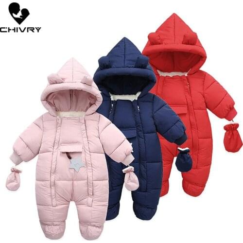 Newborn Baby Winter Thick Keep Warm Solid Rompers Infant Boys Girls Hooded Jumpsuit Snowsuit Toddler Down Outwear Overalls