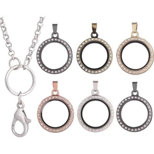 10pcs/lot 30mm round silver Floating charms locket pendant necklace crystal glass living memory Floating Locket with free chains