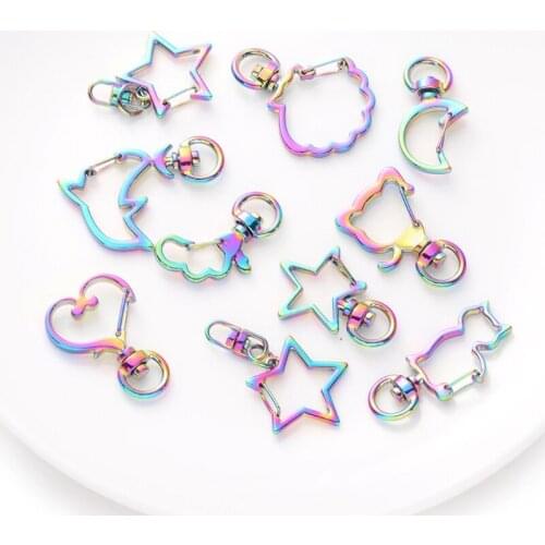 10pcs Rainbow Metal Snap Hook Lobster Clasp Lanyard with Keyring for Keychain Heart Star Cat Key Chain Open Bezel DIY Bags