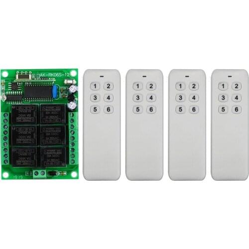 DC 12V 6 CH Channels 6CH RF Wireless Remote Control Switch Remote Control System receiver transmitter 6CH Relay 315/433 MHz