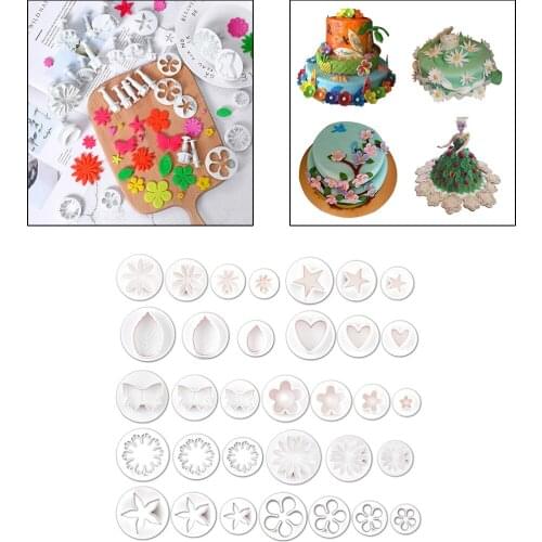 33Pcs/Set Fondant Cake Cookie Cutter Stamp Plunger Mold Embossed Star DIY Kitchen Baking Cake Decorating Tools