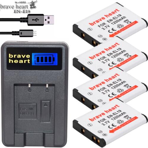 4 Pcs EN-EL19 EN EL19 Camera Battery + USB Dual Charger for Nikon Coolpix S2600 S2700 S3100 S3500 S4100 S4150 S4400 S5200 S6400