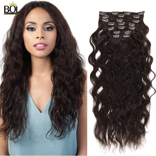 Clip In Synthetic Hair Extension 140G Long Natural Wave Hairpiece For Women Full Head 24 Inches 7pcs/set Black Brown 613# Color