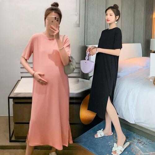 78066# Maternity Clothes Summer Short Sleeves Easy Matching Loose Knitted Dress Pregnant Women Pregnancy Clothes
