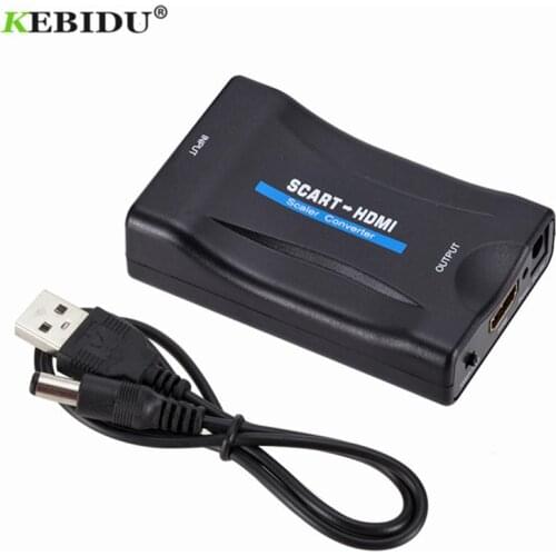 Kebidu 1080P SCART to HDMI-compatible Converter Video Audio Adapter AV Signal Adapter HD Receiver TV DVD HDMI-com' to SCART