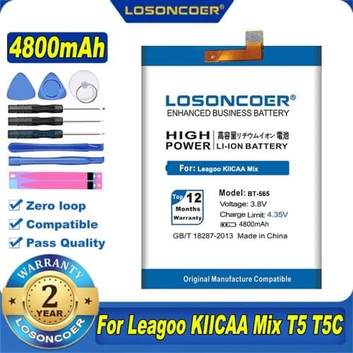 100% Original LOSONCOER 4800mAh BT-565 BT-566 Battery For Leagoo KIICAA Mix T5 T5C
