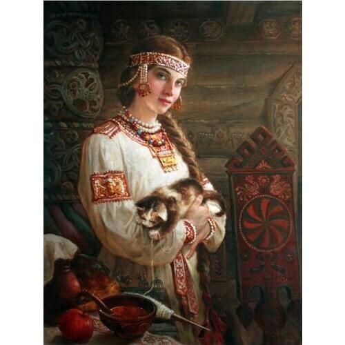 5D DIY Diamond Painting Cross Stitch Full Square Drill Home Decor rhinestones Mosaic Diamond Embroidery Russian woman and cat