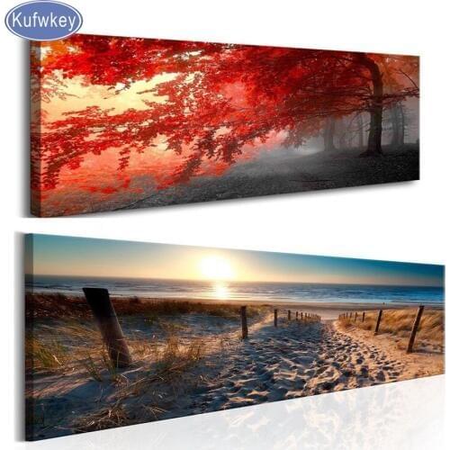 Large Diamond painting red trees,Seascape Beach Sands Diamond Embroidery sale rhinestones pictures mosaic icons Home decoration