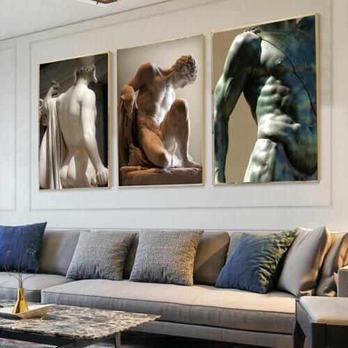 Black and White Man Lady Muscle Sculpture Canvas Painting Wall Art Posters and Nude Prints Wall Art Pictures for Living Room