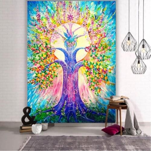 Colorful Tree Of Life tapestry Mysterious Home Art Landscape Wall Pendant Psychedelic Large Size Sofa Blanket Yoga Mat Decor