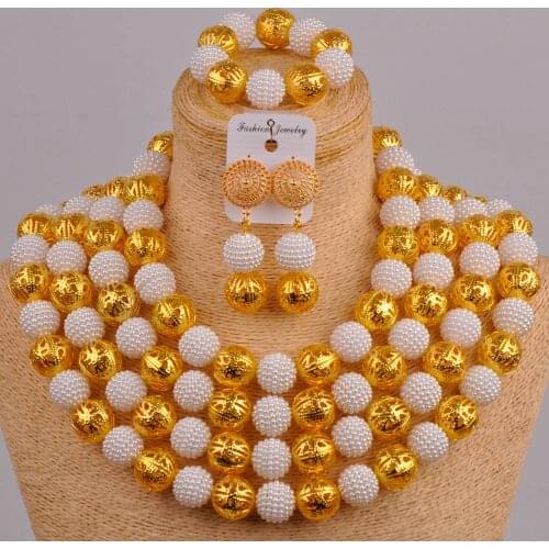 Europe and America African costume jewelry set white simulated pearl nigerian wedding necklace beads party jewelry sets FZZ50