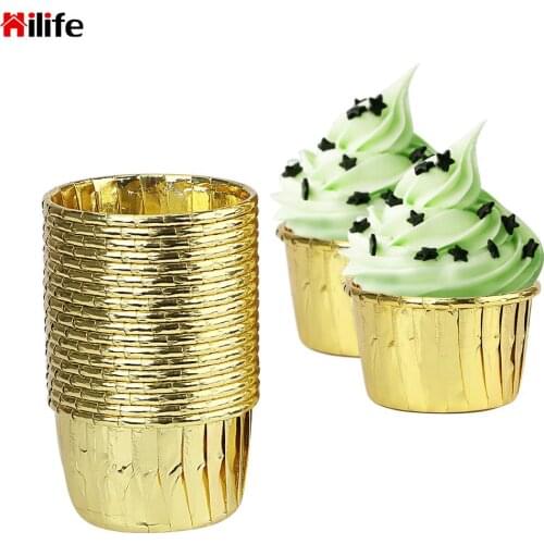 Cup Cake Decoration 50pcs/set Kitchen Accessories For Wedding Birthday Christmas Party Golden Paper Cupcake Wrappers