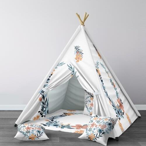 Play Tent for Kids Wigwam Portable Indoor Playground Tents Children Bedrooms White Flowers Pattern 196