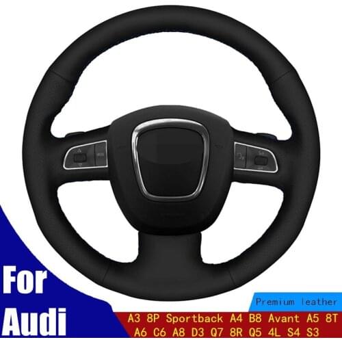 DIY Car Steering Wheel Cover Black Artificial Leather For Audi A3 8P Sportback A4 B8 Avant A5 8T A6 C6 A8 D3 Q7 8R Q5 4L S4 S3