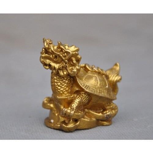 Chinese brass Feng Shui auspicious wealth coin Yuanbao Dragon Turtle statue
