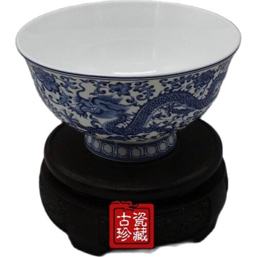 China Old Porcelain Blue And White Double Dragon Bowls