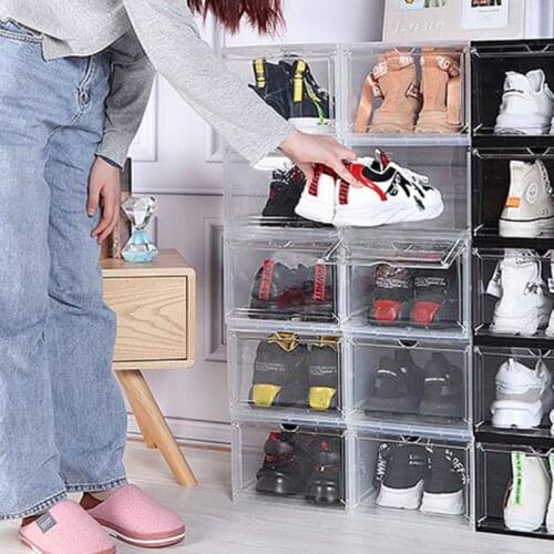 2021 New Clear Plastic Shoe Storage Box Stackable Case Organizer Container Sneaker Boot Collection Display for Men Women
