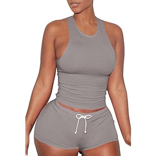 Short Sets Women Leisure elegance Summer Tracksuit O Neck Raceback Vest Drawstring Shorts Cotton Sports Set Womens Clothing
