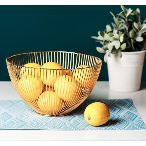 Nordic Fruit Basket Rose Gold Desktop Metal Organizer Basket Home Golden Wrought Iron Storage Basket for Bread Snack Sundries