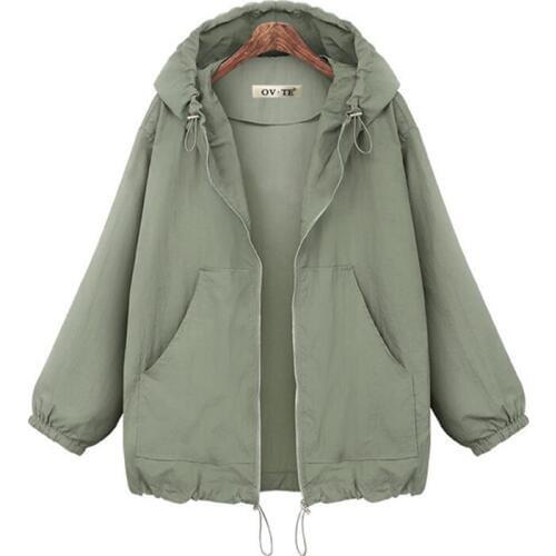 New 2020 Autumn Winter Hooded Zipper Womens Jacket Drawstring Closed Collar Coat Solid Color Wild Casual Jacket