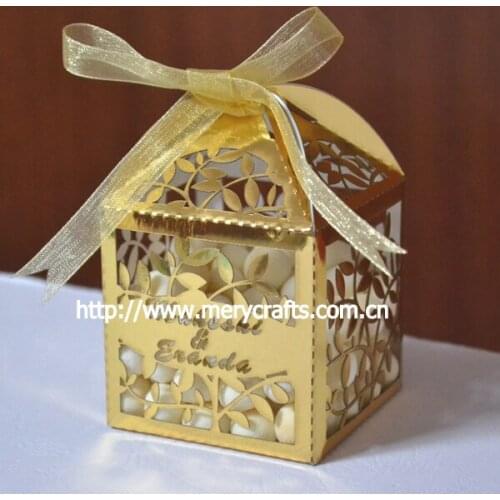 Metallic paper wedding gifts bag in china ,laser cut leaves wedding gift boxes wholesale