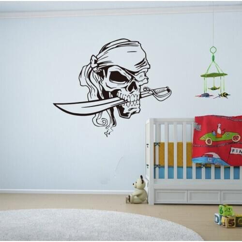 Cartoon Pirate Skull Sword Weapon Wall Sticker Boy Room Kids Room Large Pirate Skull Sword Wall Decal Bedroom Playroom Vinyl Dec