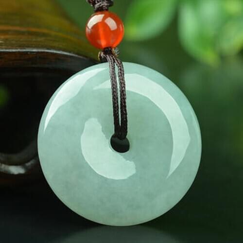 Natural Jadeite Safety Buckle Pendant Donut Necklace Lucky Amulet Fashion Hand-Carved Man Woman Luck Gifts New
